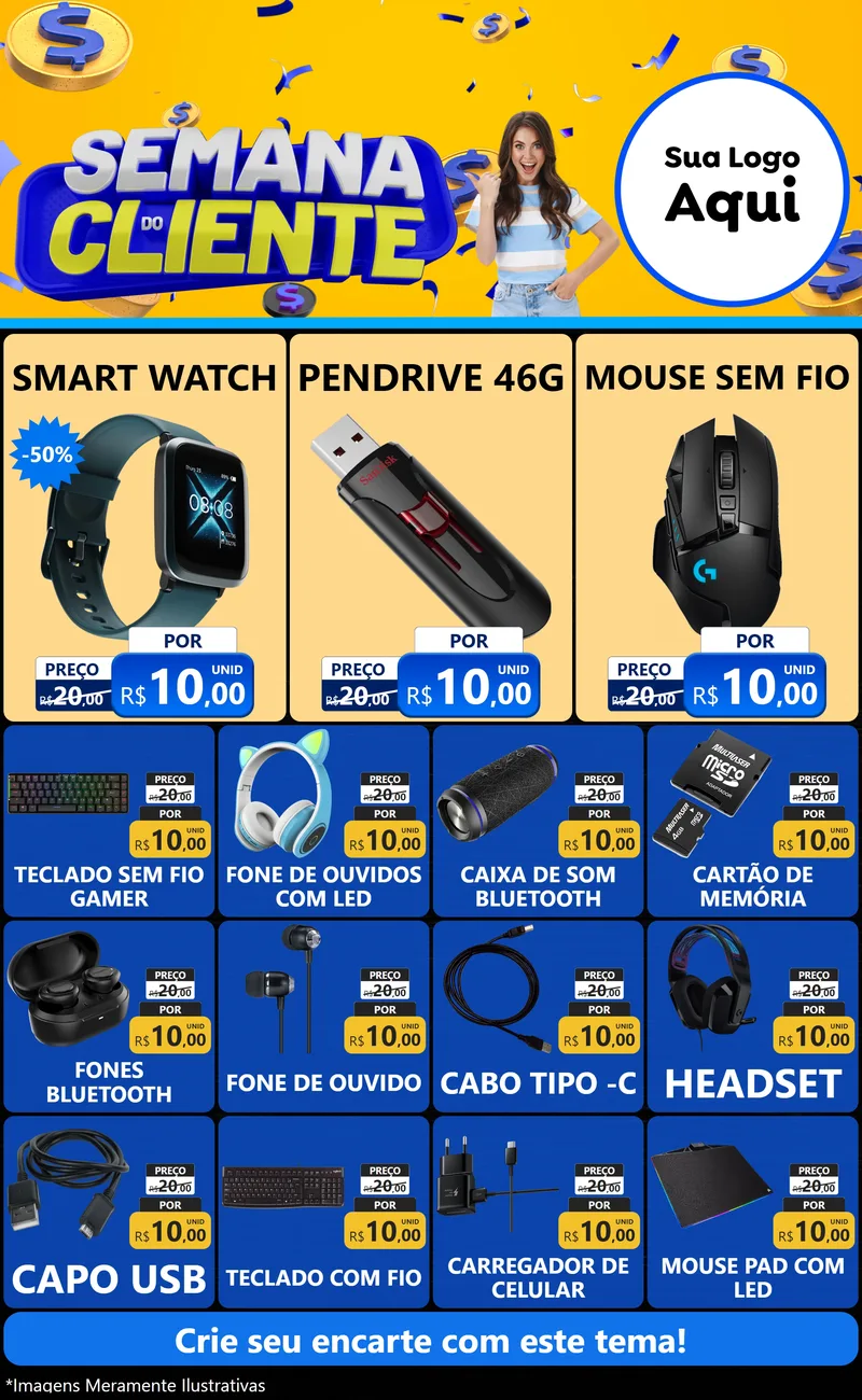 Modelo de Encarte para Encarte Grande com o tema Semana do Cliente para Informática