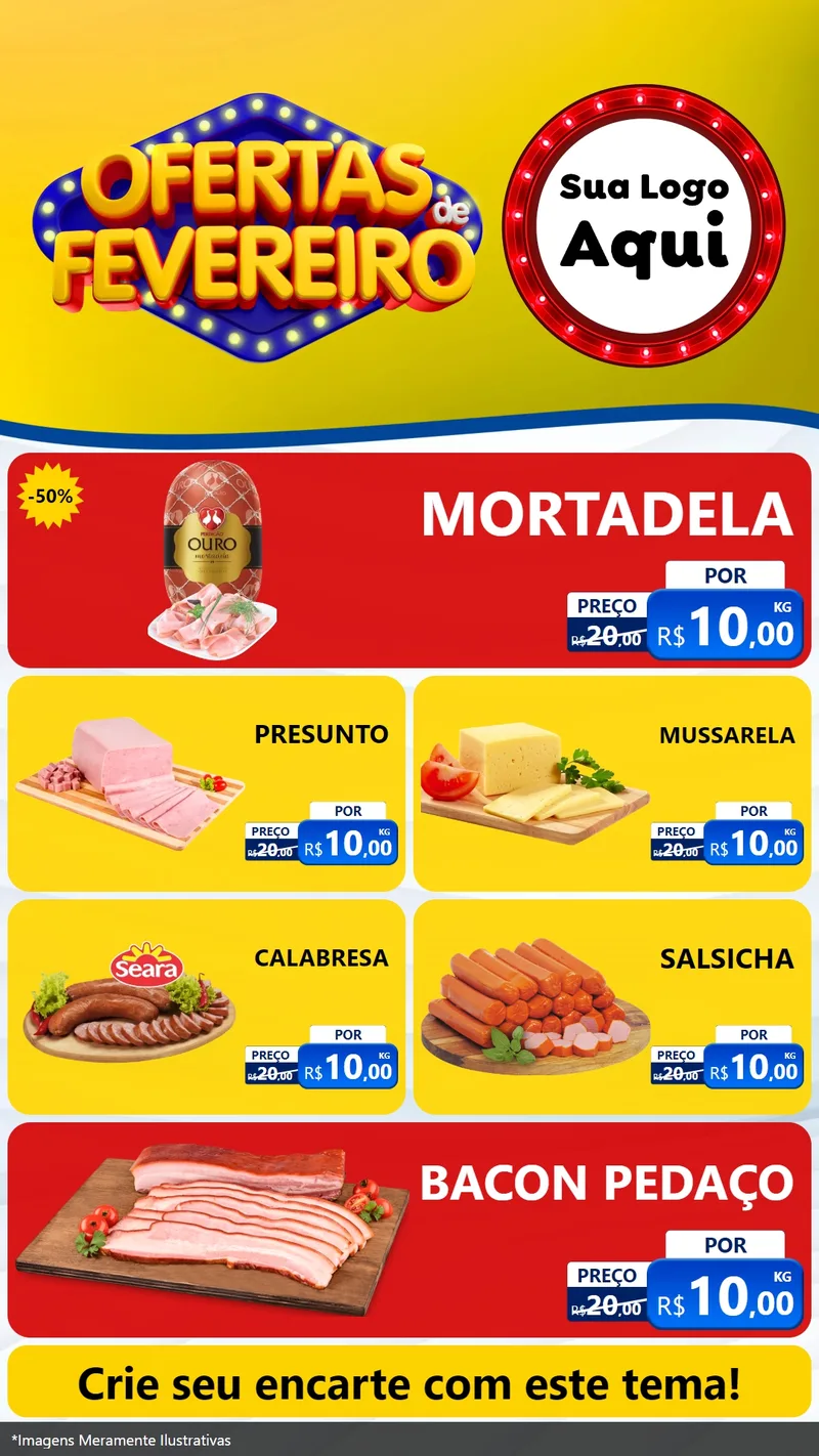 Modelo de TV para TV Vertical com o tema Ofertas de Fevereiro para Frios e Laticínios