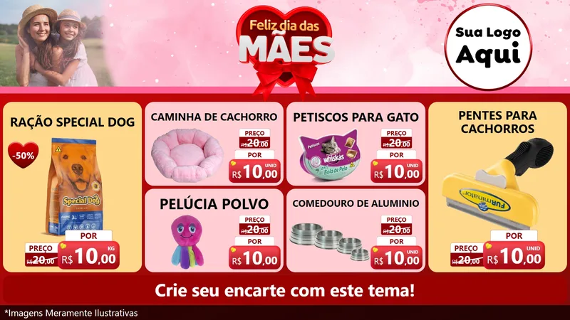 Modelo de TV para TV Horizontal com o tema Feliz Dia Das Mães para Pet Shop