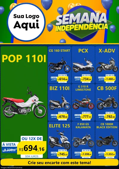 Modelo de Encarte para Encarte A4 Vertical com o tema Semana da Independência para Concessionaria de Motos