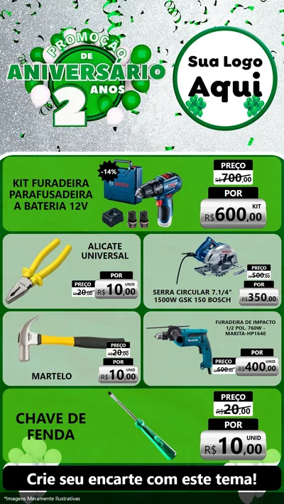 Modelo de TV para TV Vertical com o tema Promoção de Aniversário - 2 Anos para Maquinas e Ferramentas