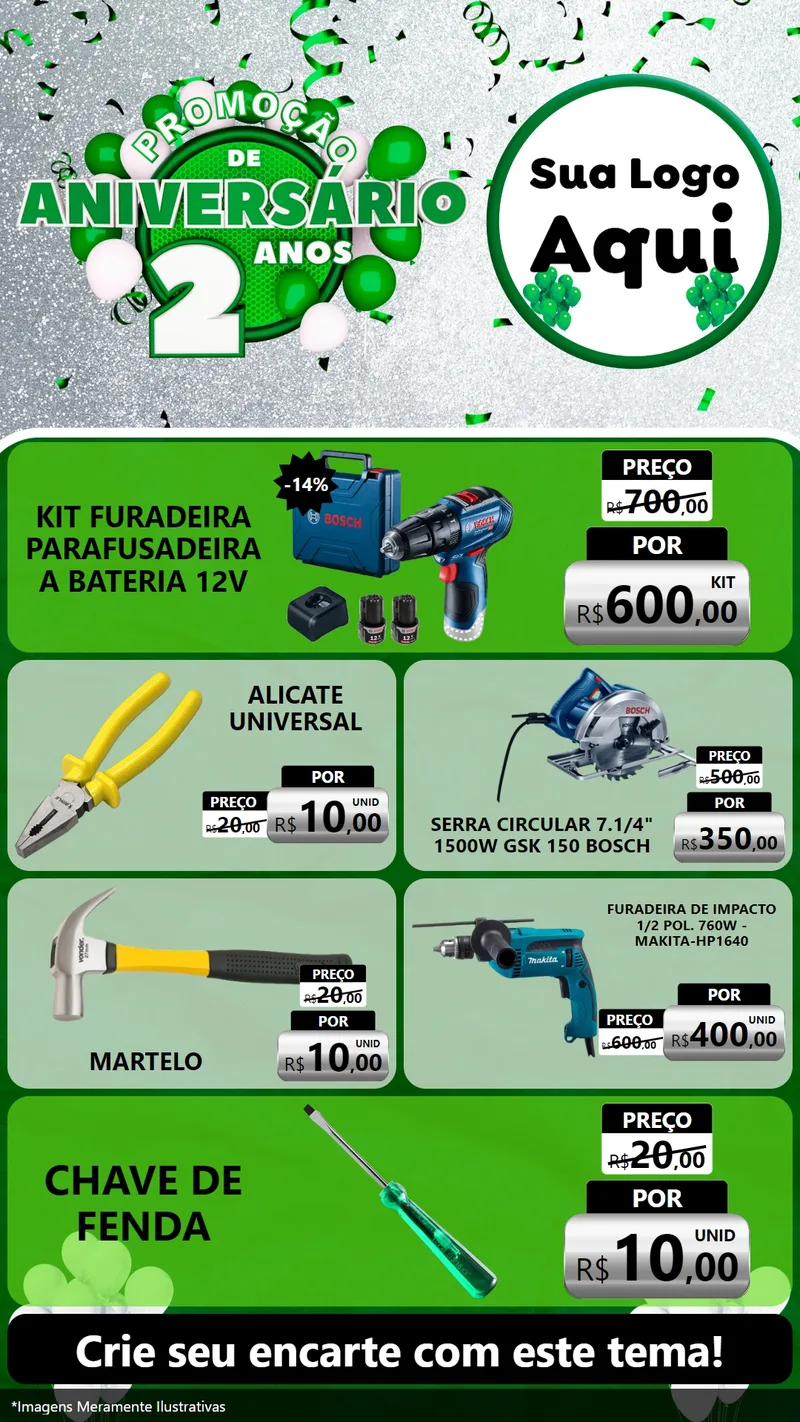 Modelo de TV para TV Vertical com o tema Promoção de Aniversário - 2 Anos para Maquinas e Ferramentas