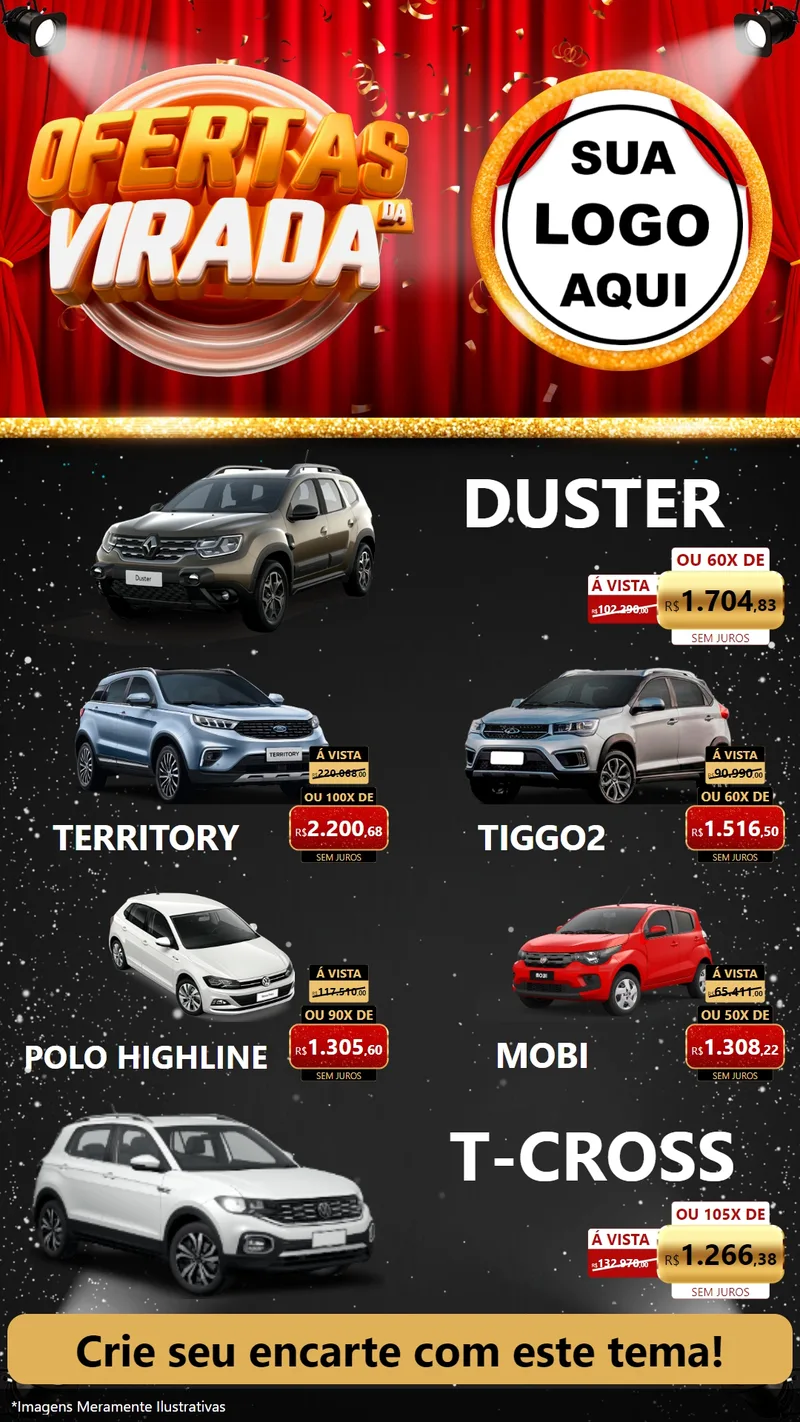 Modelo de TV para TV Vertical com o tema Ofertas da Virada para Concessionaria de Carros