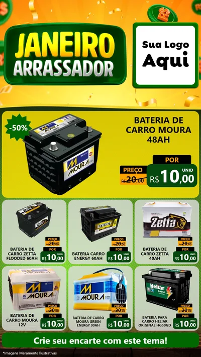 Modelo de Rede Social para Stories com o tema Janeiro Arrasador para Baterias Elétricas