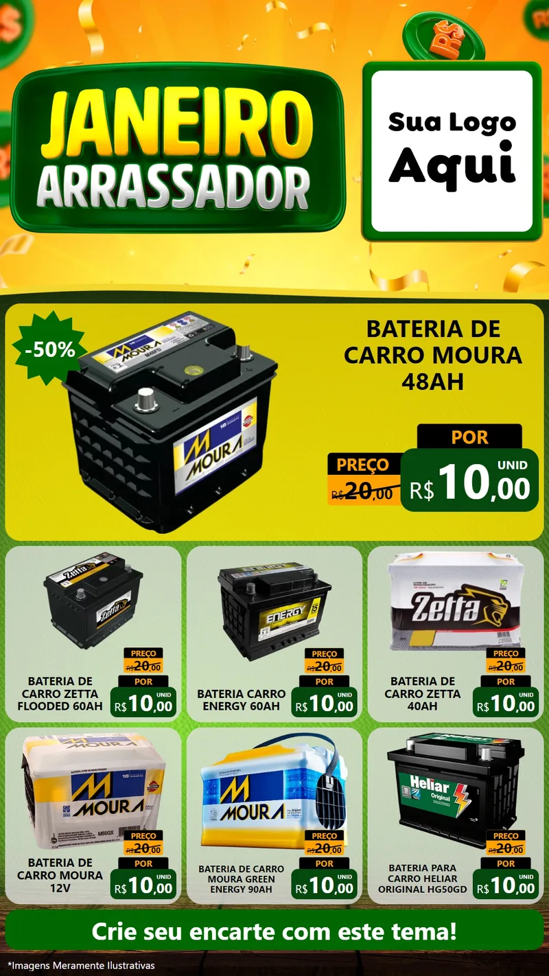 Modelo de Rede Social para Stories com o tema Janeiro Arrasador para Baterias Elétricas