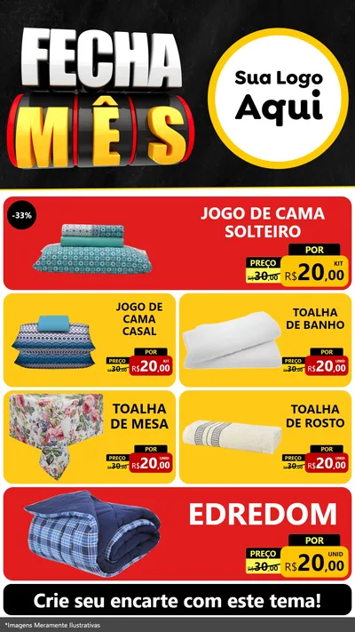 Modelo de TV para TV Vertical com o tema Fecha Mês para Cama, Mesa e Banho