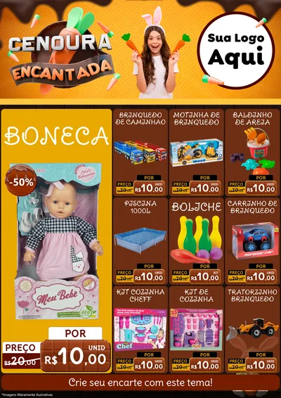 Modelo de Encarte para Encarte A4 Vertical com o tema Cenoura Encantada - Páscoa para Brinquedos