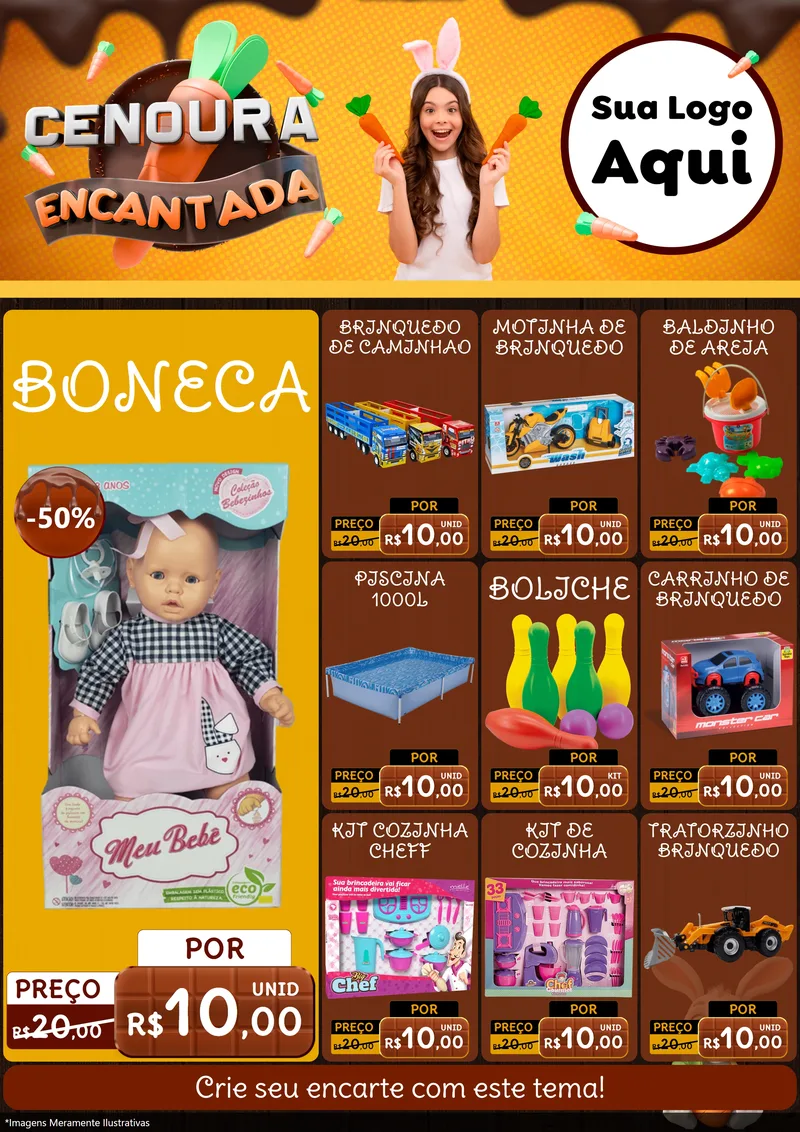 Modelo de Encarte para Encarte A4 Vertical com o tema Cenoura Encantada - Páscoa para Brinquedos
