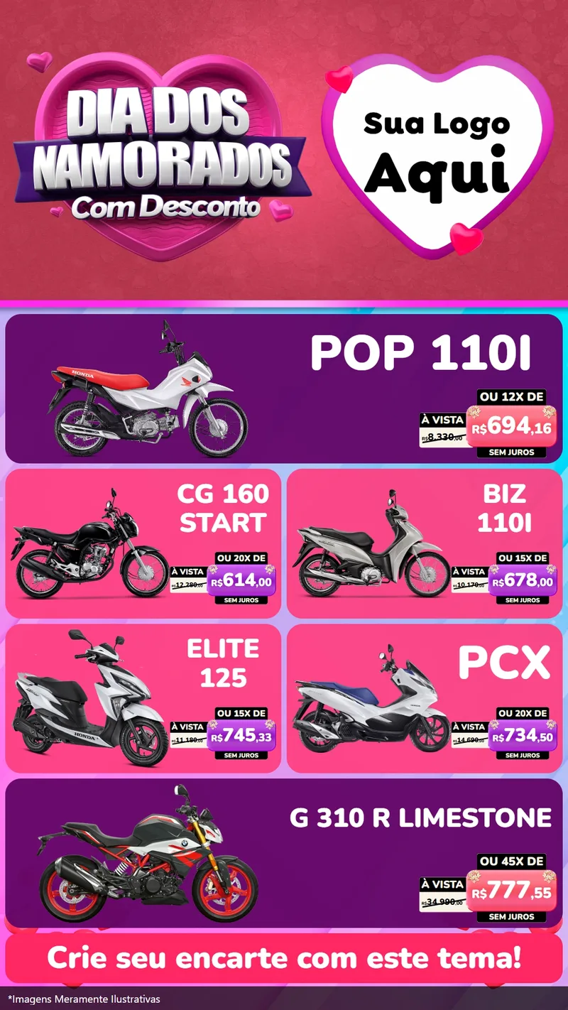 Modelo de TV para TV Vertical com o tema Dia Dos Namorados Com Desconto para Concessionaria de Motos