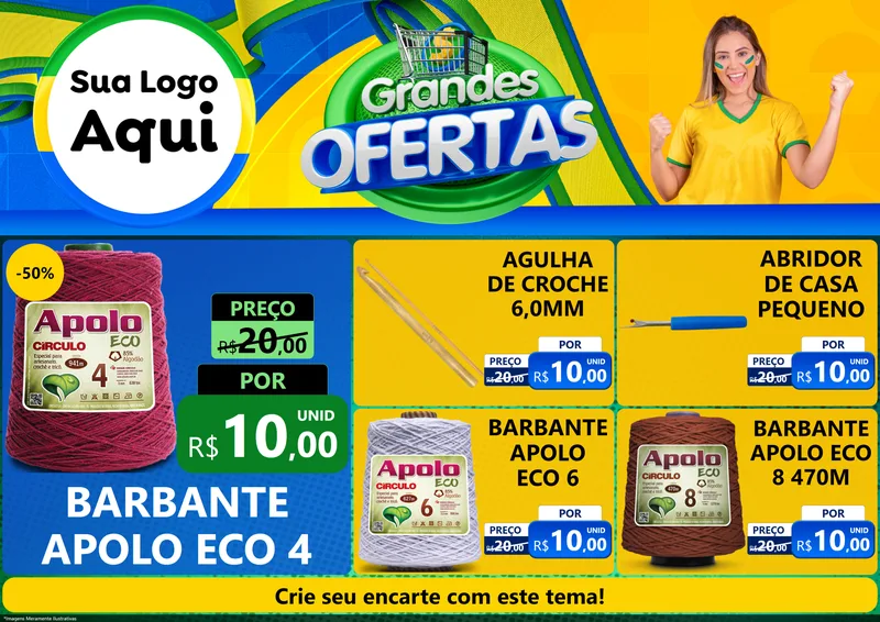 Modelo de Encarte para Encarte A4 Horizontal com o tema Grandes Ofertas para Armarinho e Aviamentos
