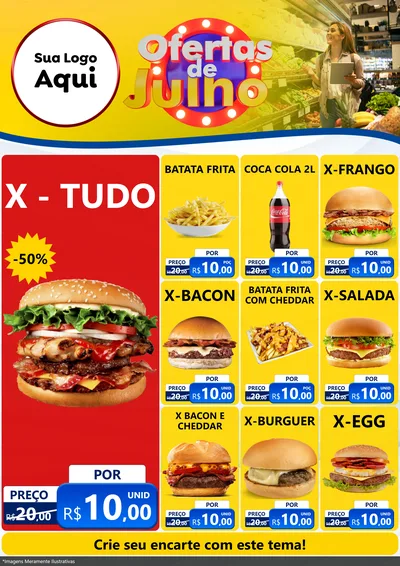 Modelo de Encarte para Encarte A4 Vertical com o tema Ofertas de Julho para Hamburgueria