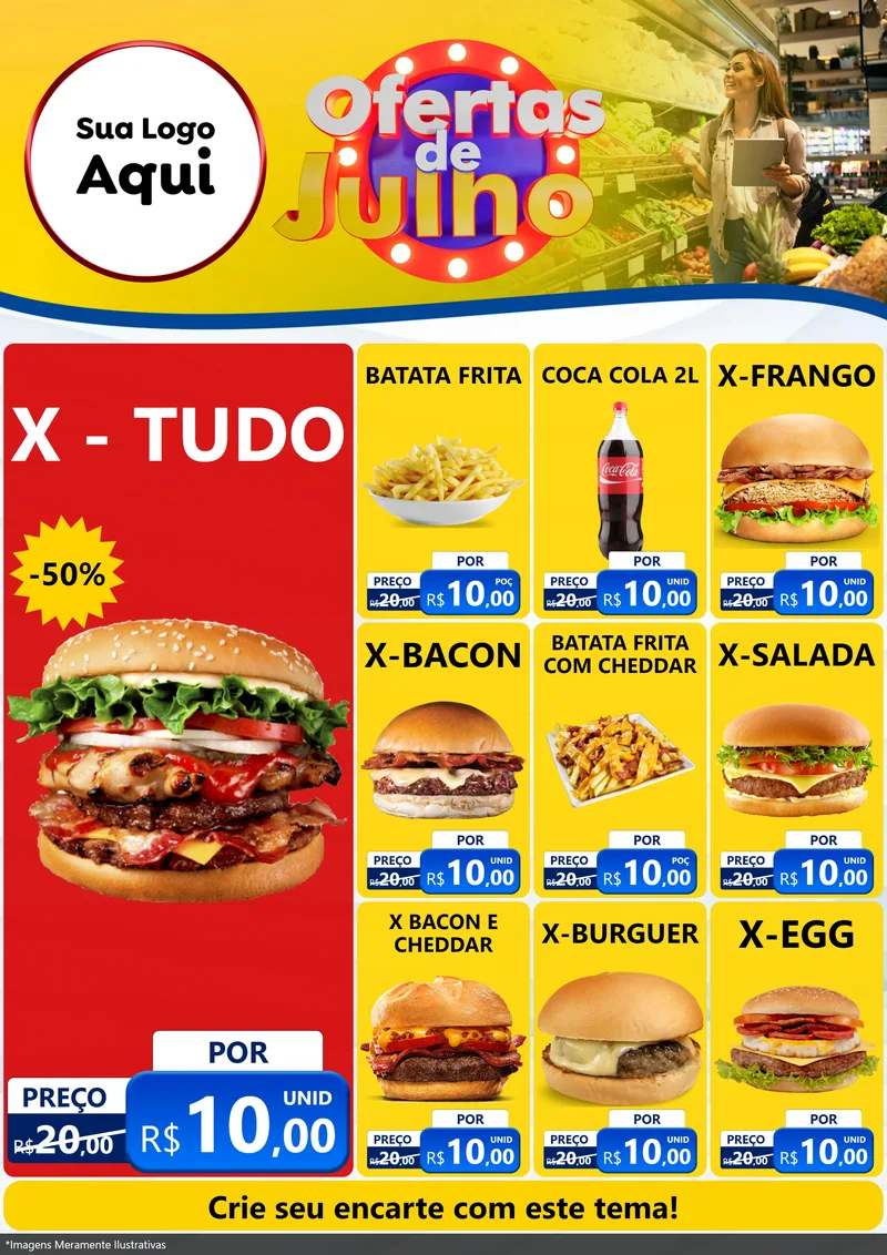 Modelo de Encarte para Encarte A4 Vertical com o tema Ofertas de Julho para Hamburgueria