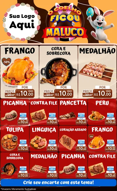 Modelo de Encarte para Encarte Grande com o tema O Coelho Ficou Maluco - Páscoa para Assados