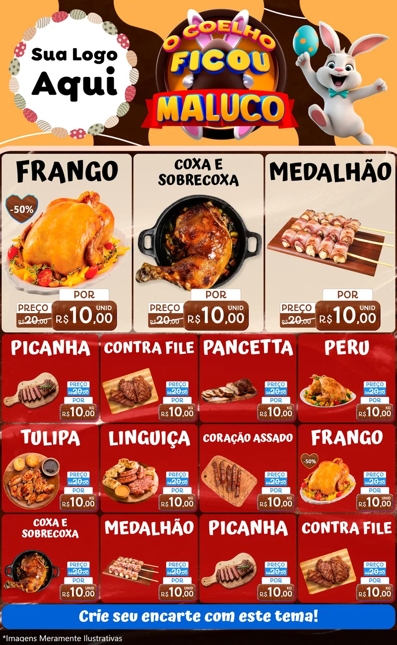 Modelo de Encarte para Encarte Grande com o tema O Coelho Ficou Maluco - Páscoa para Assados