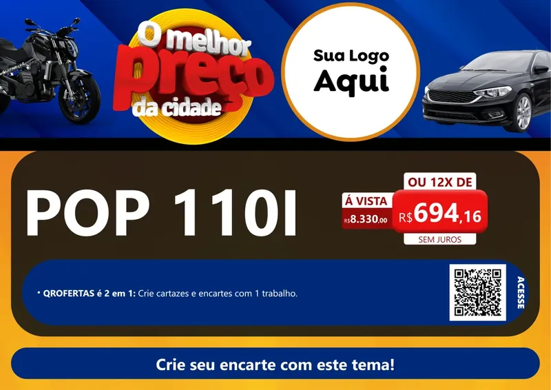 Modelo de Cartaz para Cartaz A4 Horizontal com o tema O Melhor Preço da Cidade - Auto e Motopeças para Concessionaria de Motos