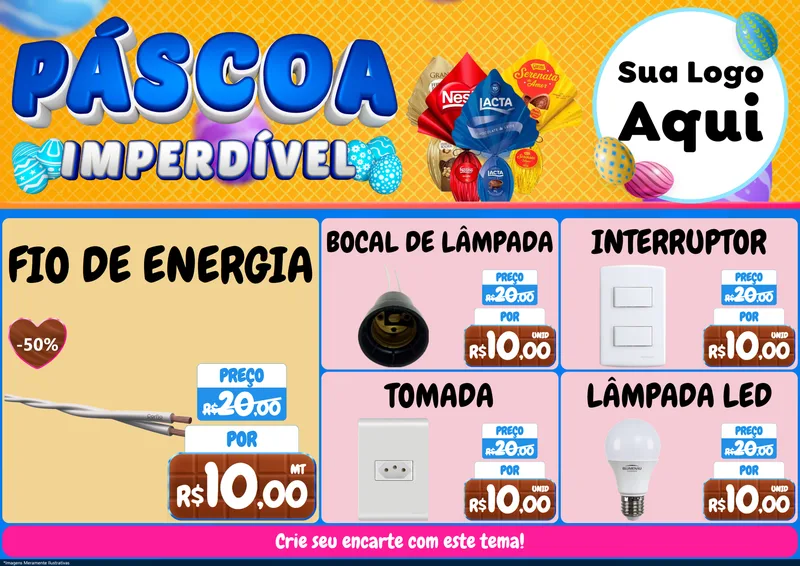 Modelo de Encarte para Encarte A4 Horizontal com o tema Páscoa Imperdível para Materiais Elétricos