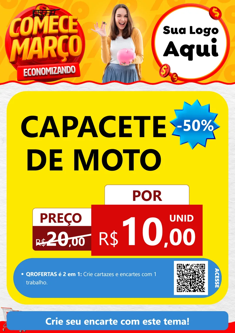 Modelo de Cartaz para Cartaz A4 Vertical com o tema Comece Março Economizando para Moto peças