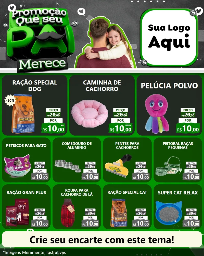 Modelo de Rede Social para Feed Instagram com o tema Promoção Que seu Pai Merece para Pet Shop