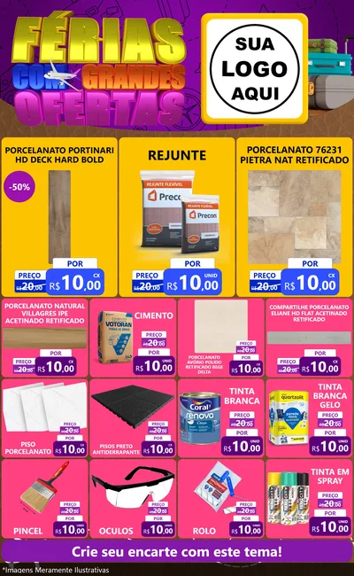 Modelo de Encarte para Encarte Grande com o tema Férias com Grandes Ofertas para Pisos e revestimentos