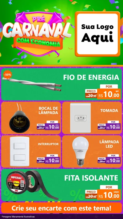 Modelo de TV para TV Vertical com o tema Pré-Carnaval Com Economia para Materiais Elétricos