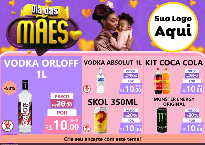 Modelo de Encarte para Encarte A4 Horizontal com o tema Dia das Mães para Distribuidora de bebidas