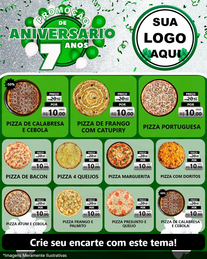 Modelo de Rede Social para Feed Instagram com o tema Promoção de Aniversário - 7 Anos para Pizzaria