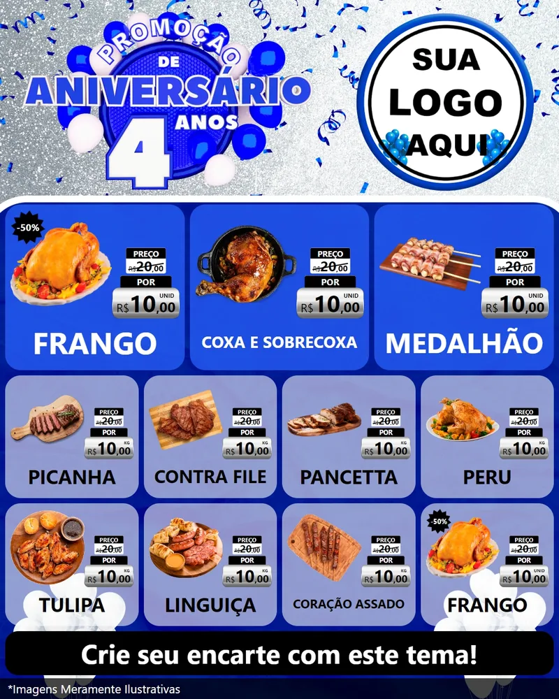 Modelo de Rede Social para Feed Instagram com o tema Promoção de Aniversário - 4 Anos para Assados