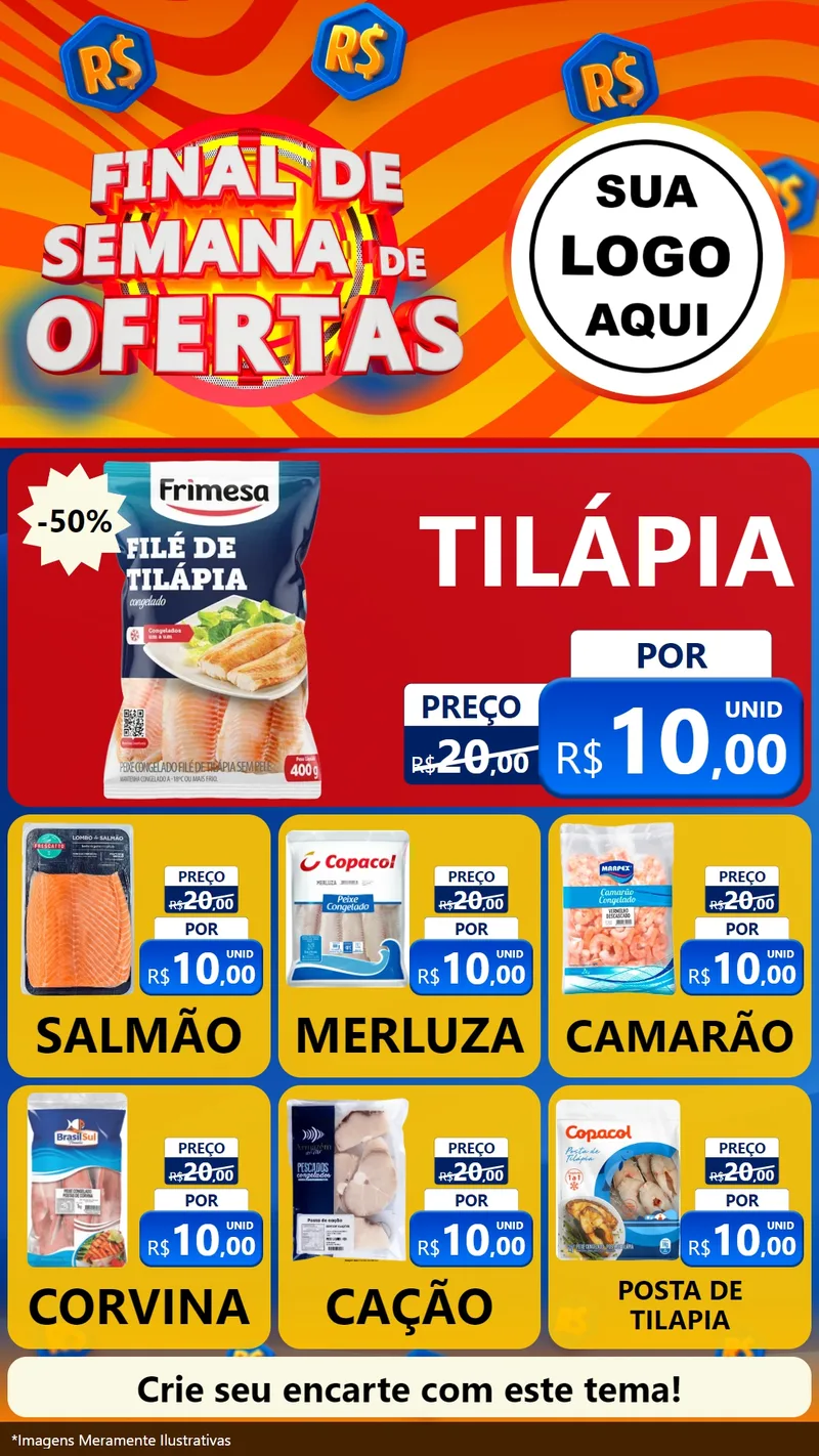 Modelo de Rede Social para Stories com o tema Final de Semana de Ofertas para Peixaria