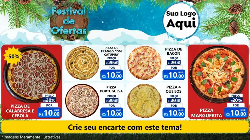 Modelo de TV para TV Horizontal com o tema Festival de Ofertas - Inverno para Pizzaria