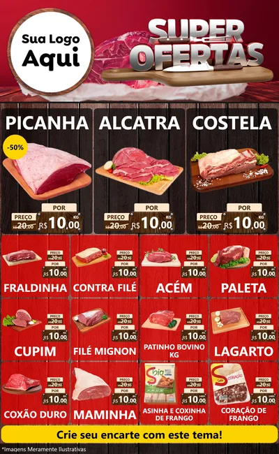 Modelo de Encarte para Encarte Grande com o tema Super Ofertas - Açougue para Açougue