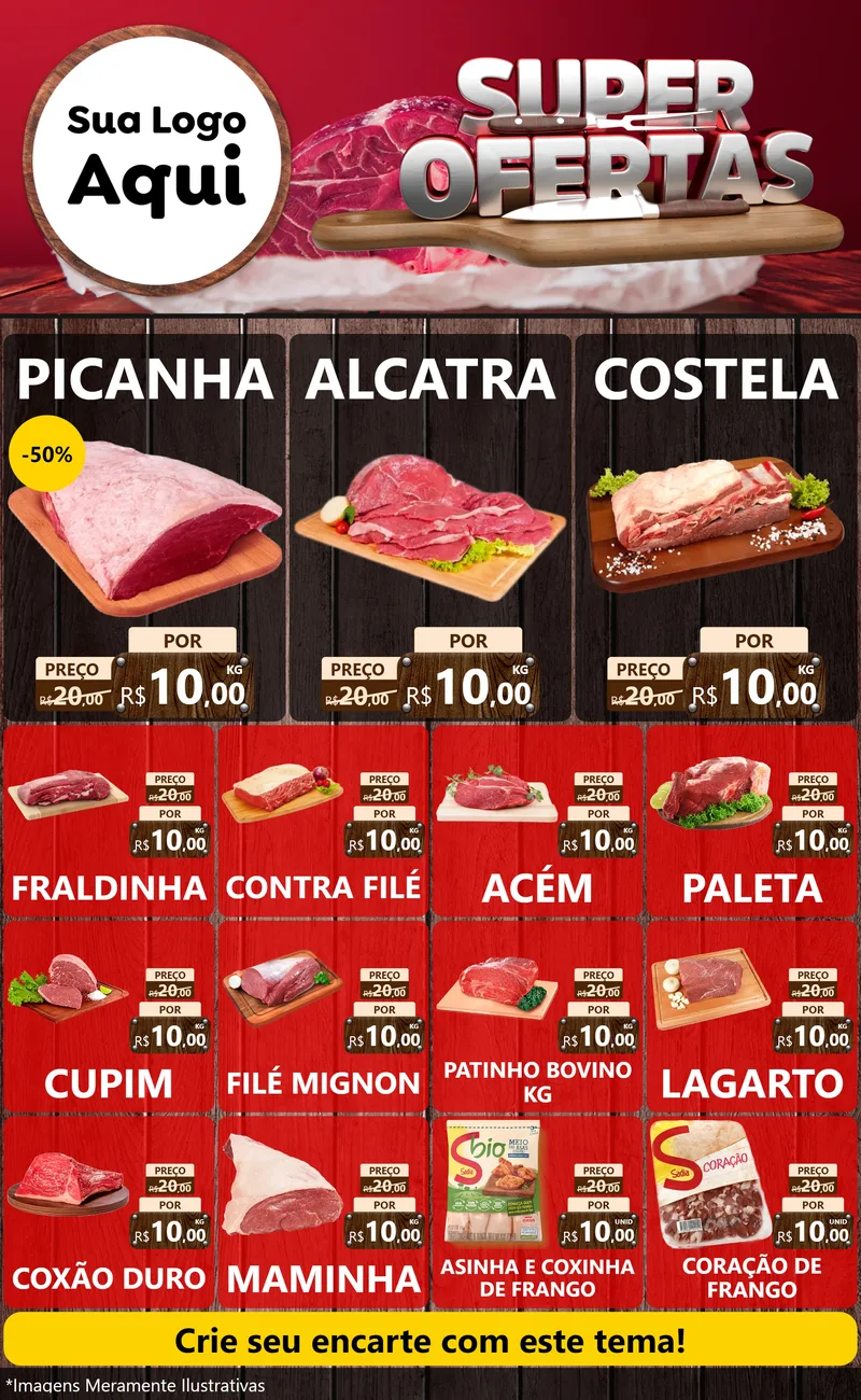 Modelo de Encarte para Encarte Grande com o tema Super Ofertas - Açougue para Açougue