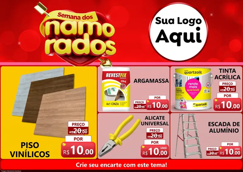 Modelo de Encarte para Encarte A4 Horizontal com o tema Semana dos namorados para Material para Construção