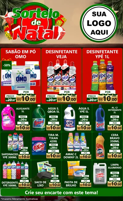 Modelo de Encarte para Encarte Grande com o tema Sorteio de Natal para Produtos de Limpeza