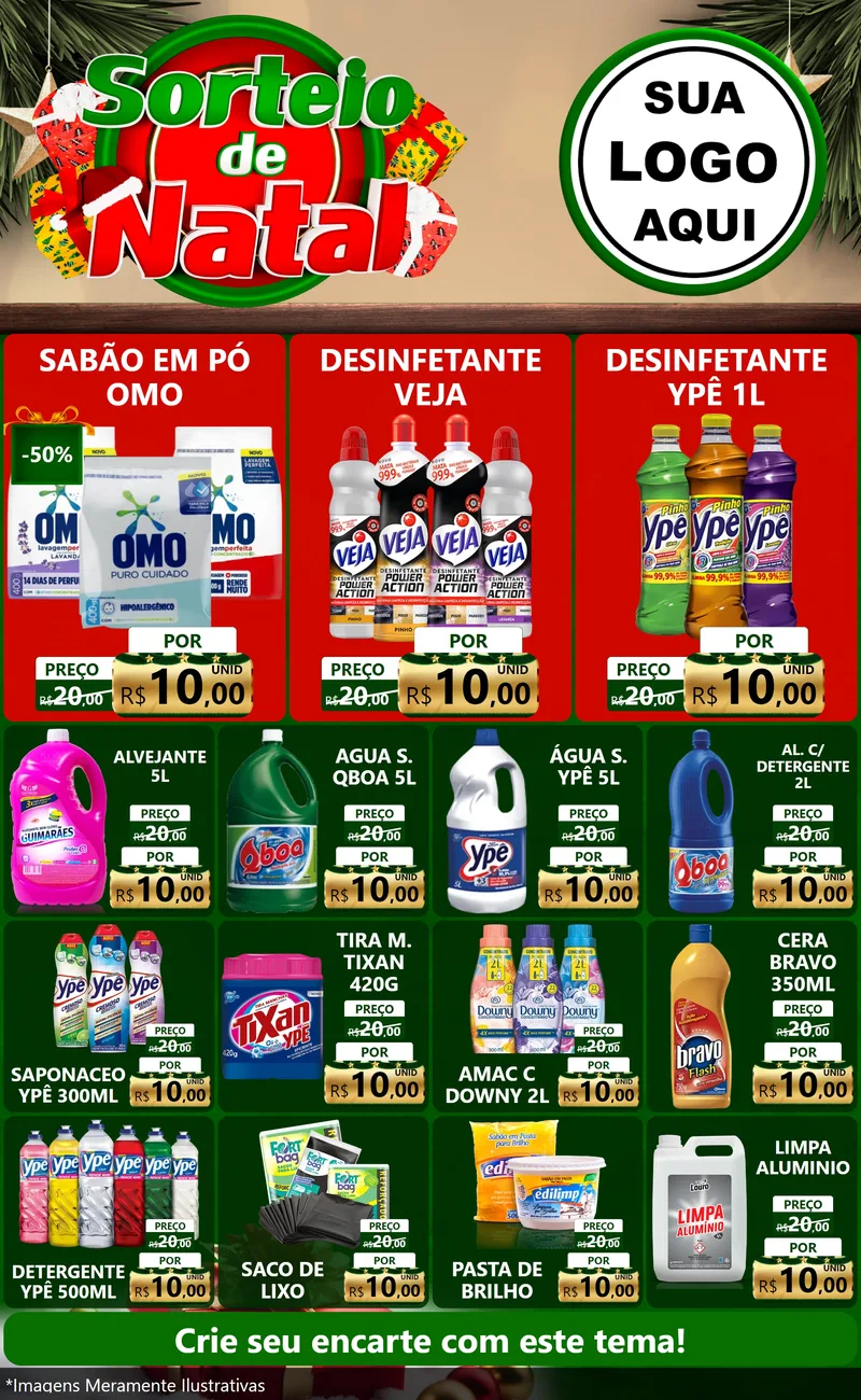 Modelo de Encarte para Encarte Grande com o tema Sorteio de Natal para Produtos de Limpeza