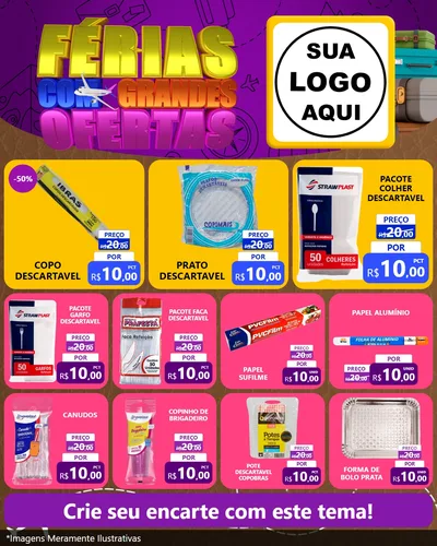 Modelo de Rede Social para Feed Instagram com o tema Férias com Grandes Ofertas para Embalagens