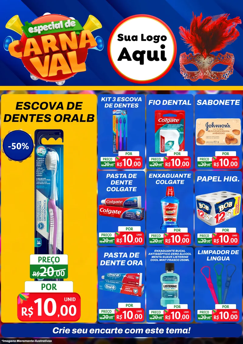Modelo de Encarte para Encarte A4 Vertical com o tema Especial de Carnaval para Higiene Pessoal