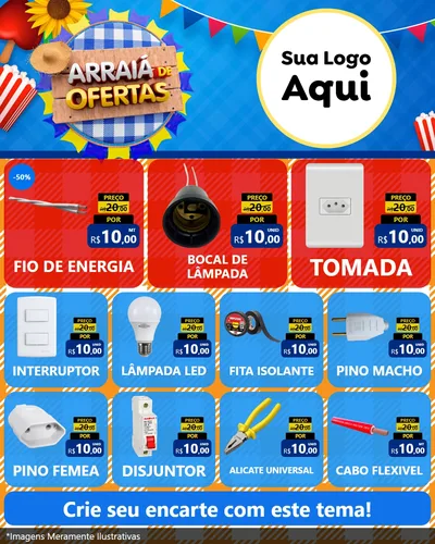 Modelo de Rede Social para Feed Instagram com o tema Arraiá de Ofertas para Materiais Elétricos