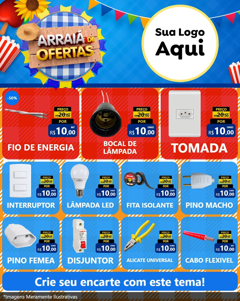 Modelo de Rede Social para Feed Instagram com o tema Arraiá de Ofertas para Materiais Elétricos