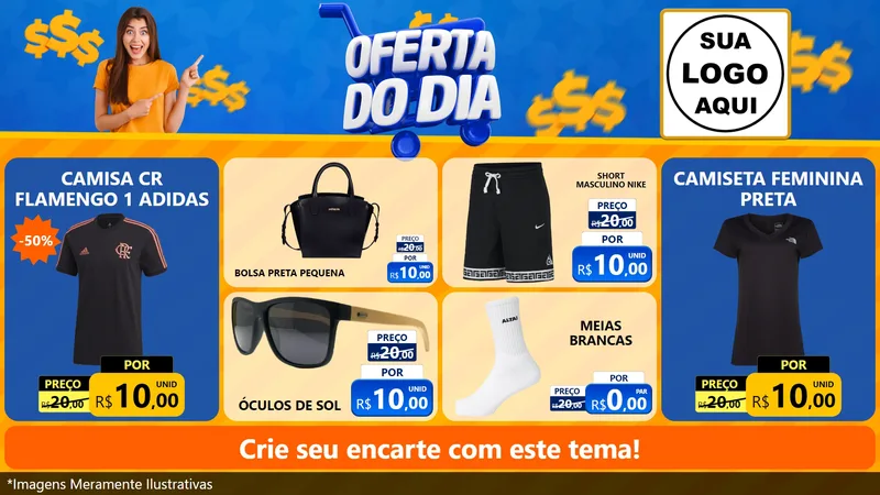 Modelo de TV para TV Horizontal com o tema Oferta do Dia para Roupas e acessórios