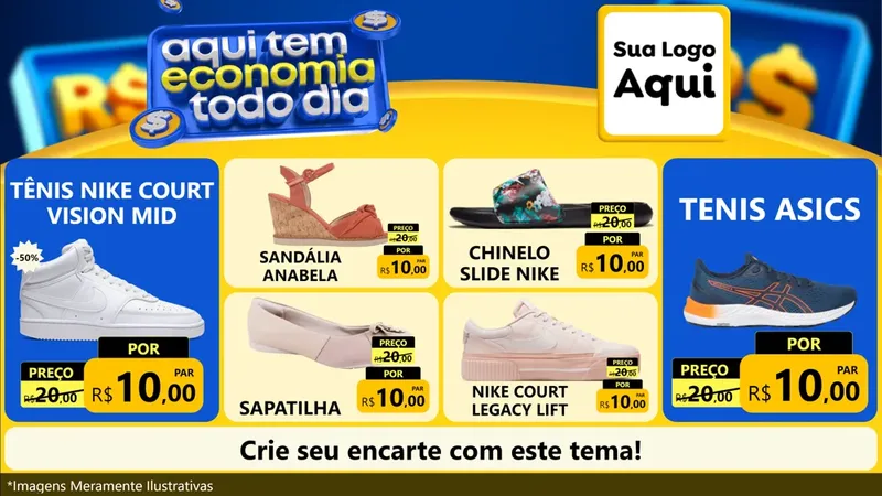 Modelo de TV para TV Horizontal com o tema Aqui Tem Economia Todo Dia para Calçados