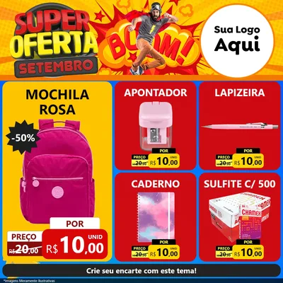Modelo de Rede Social para Feed Facebook com o tema Super Oferta Setembro para Papelaria