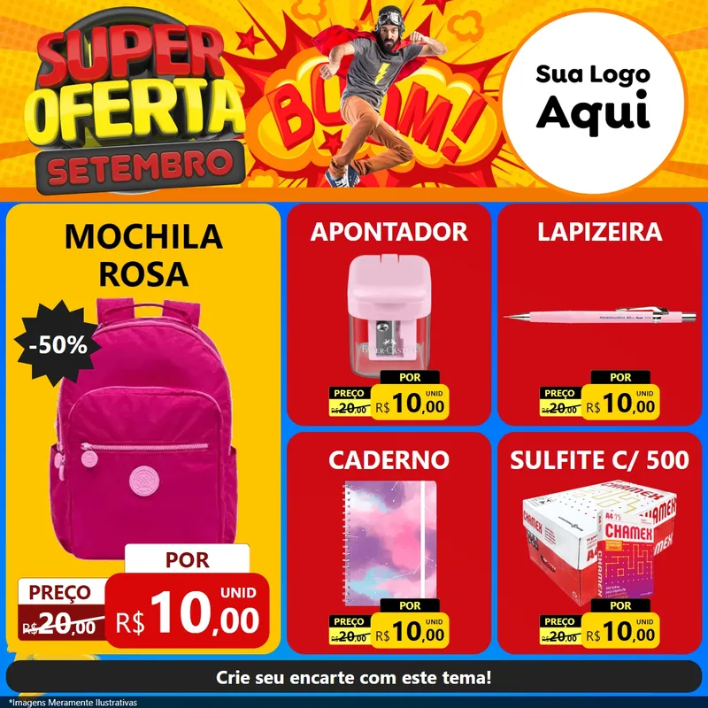 Modelo de Rede Social para Feed Facebook com o tema Super Oferta Setembro para Papelaria