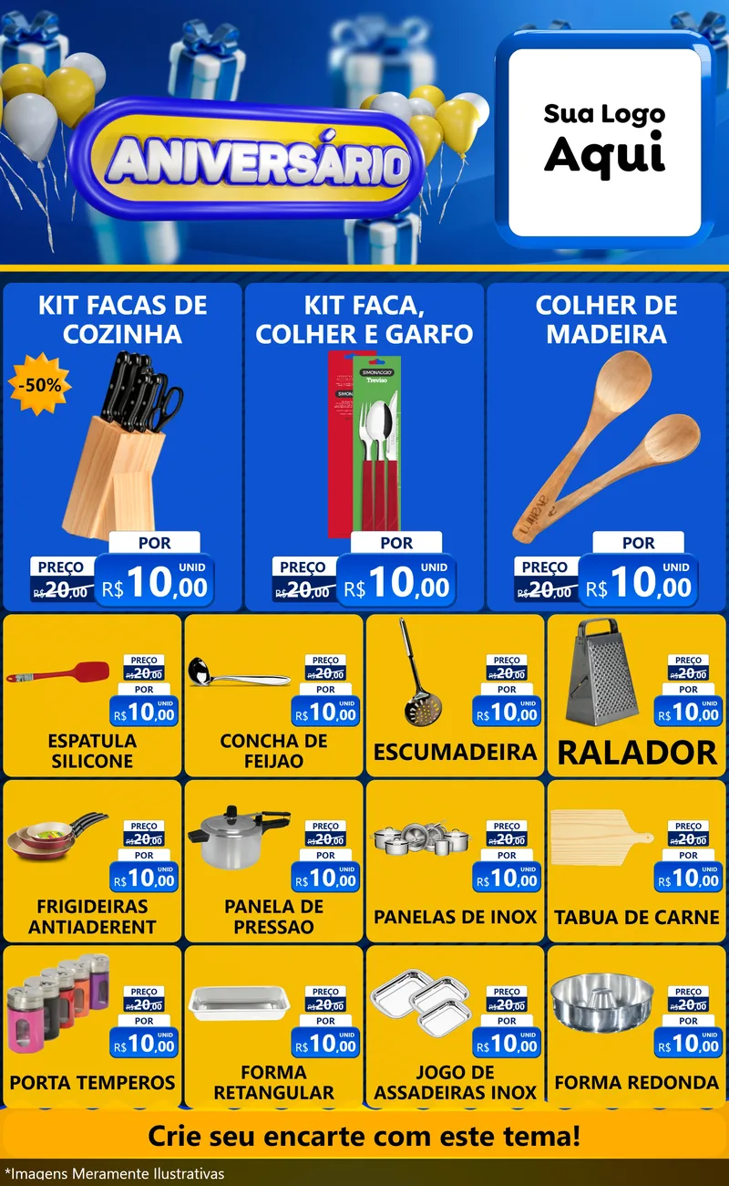 Modelo de Encarte para Encarte Grande com o tema Aniversário para Utilidades Domésticas