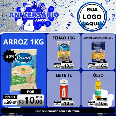 Modelo de Rede Social para Feed Facebook com o tema Promoção de Aniversário - 4 Anos para Supermercado