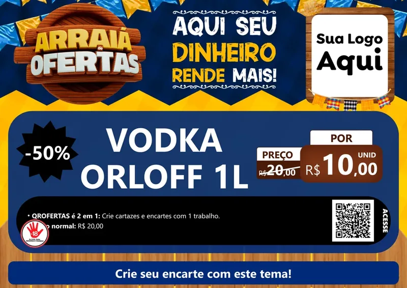 Modelo de Cartaz para Cartaz A4 Horizontal com o tema Arraiá de Ofertas - Junina para Distribuidora de bebidas