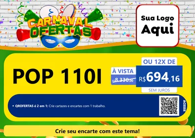 Modelo de Cartaz para Cartaz A4 Horizontal com o tema Carnaval de Ofertas para Concessionaria de Motos