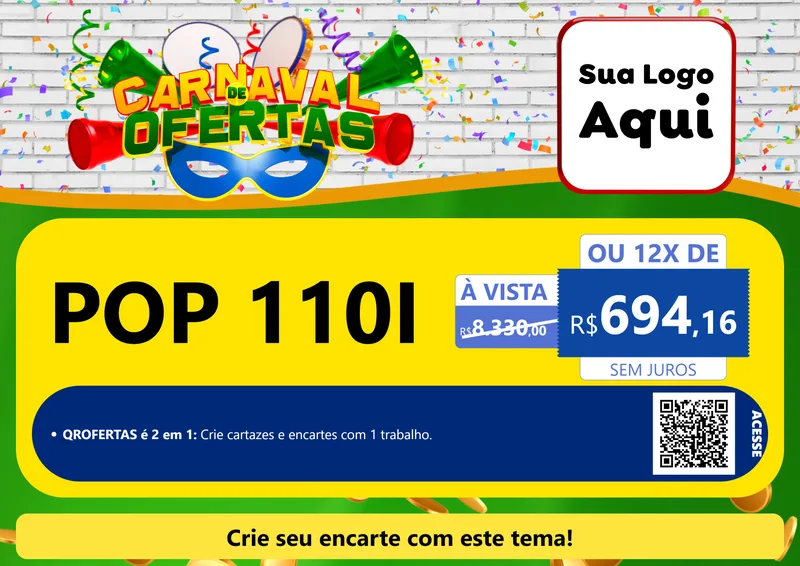 Modelo de Cartaz para Cartaz A4 Horizontal com o tema Carnaval de Ofertas para Concessionaria de Motos
