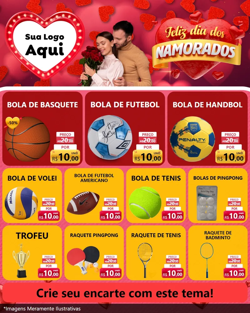 Modelo de Rede Social para Feed Instagram com o tema Feliz Dia Dos Namorados para Artigos Esportivos