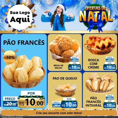 Modelo de Rede Social para Feed Facebook com o tema Ofertas de Natal para Padaria