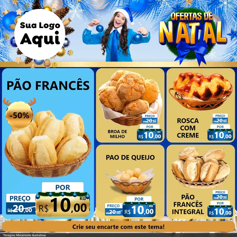 Modelo de Rede Social para Feed Facebook com o tema Ofertas de Natal para Padaria